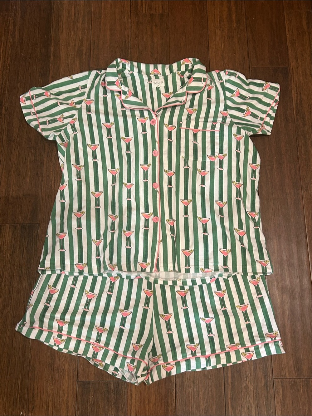 BedHead PJs Martini O'Clock short-sleeve shorty pajama set Green Pink sz 2x